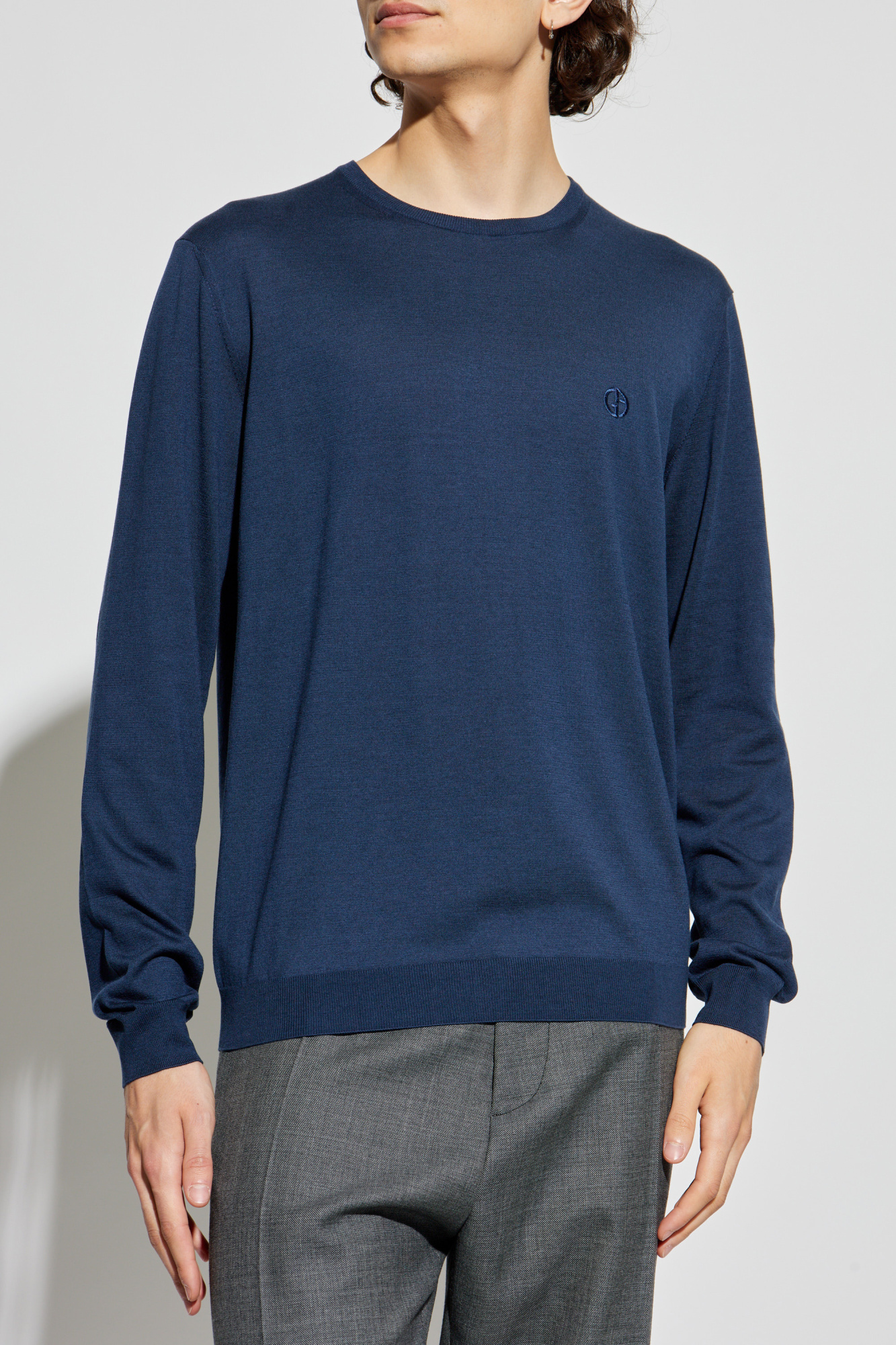 Giorgio Armani★素敵!Mens Crewneck Sweater Navy Navy blue Sweater with a round neckline Giorgio Armani